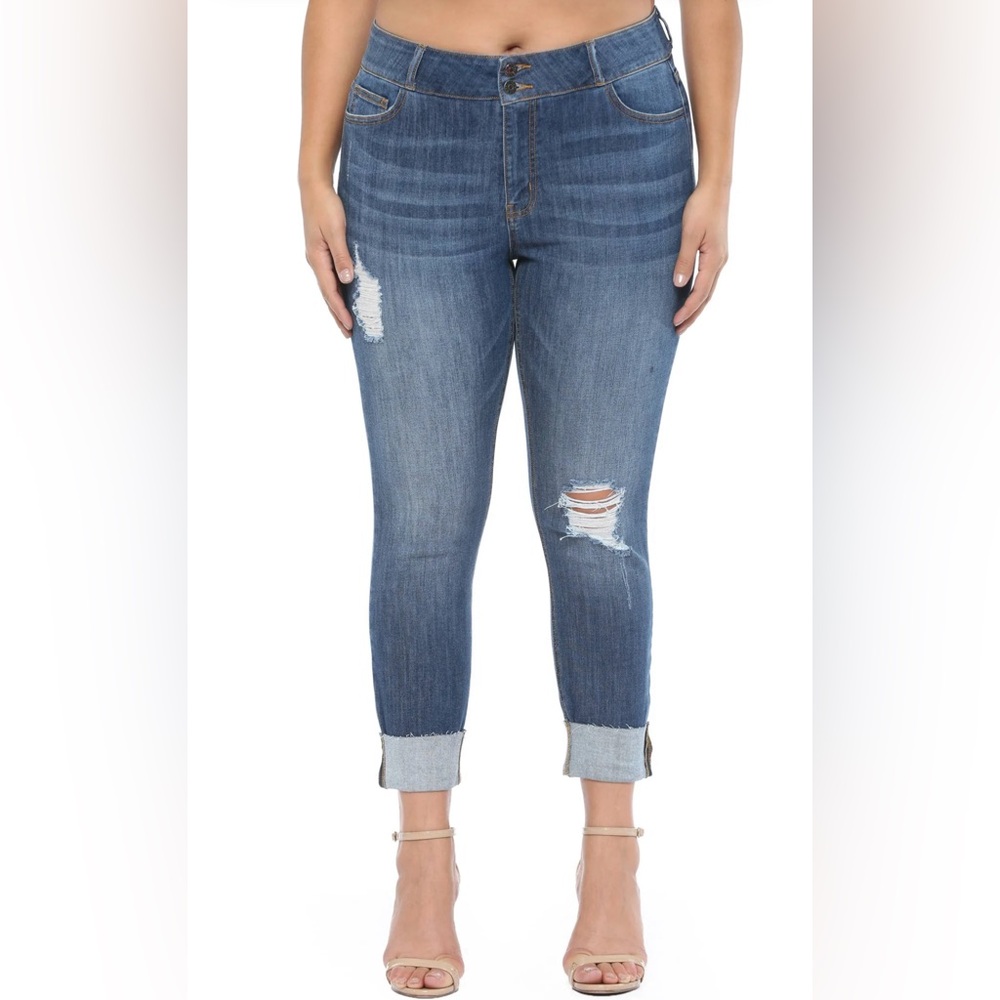 Mid Rise 2 Button Destroyed Skinny